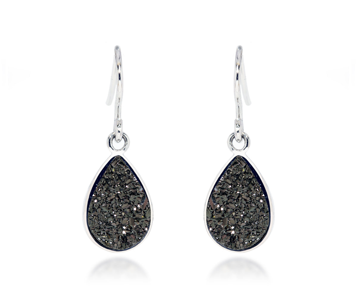 small teardrop black druzy drusy sparkle women earrings