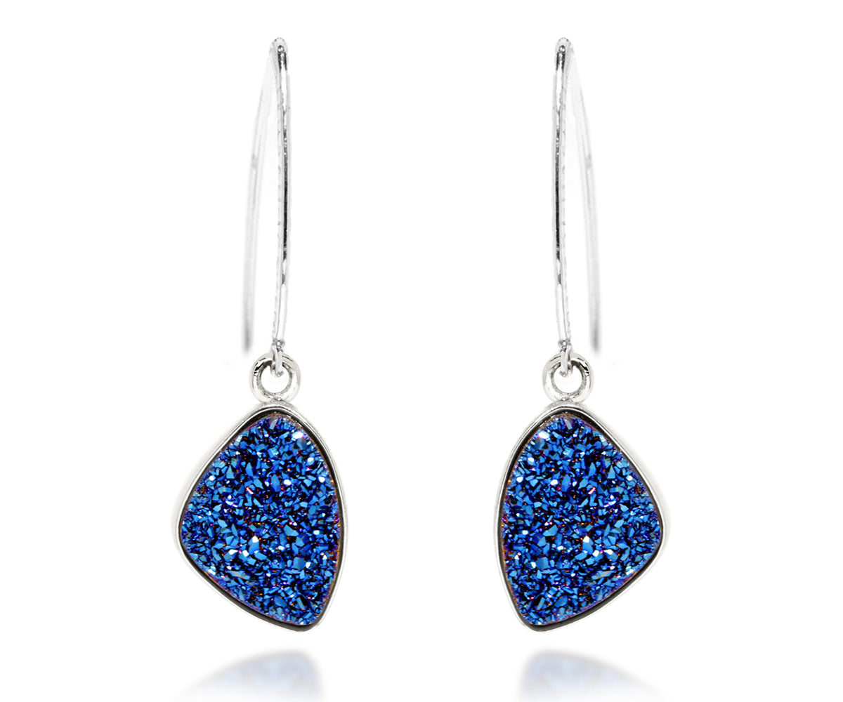 ambrosia hammered trillion sapphire blue druzy dangling drusy earrings