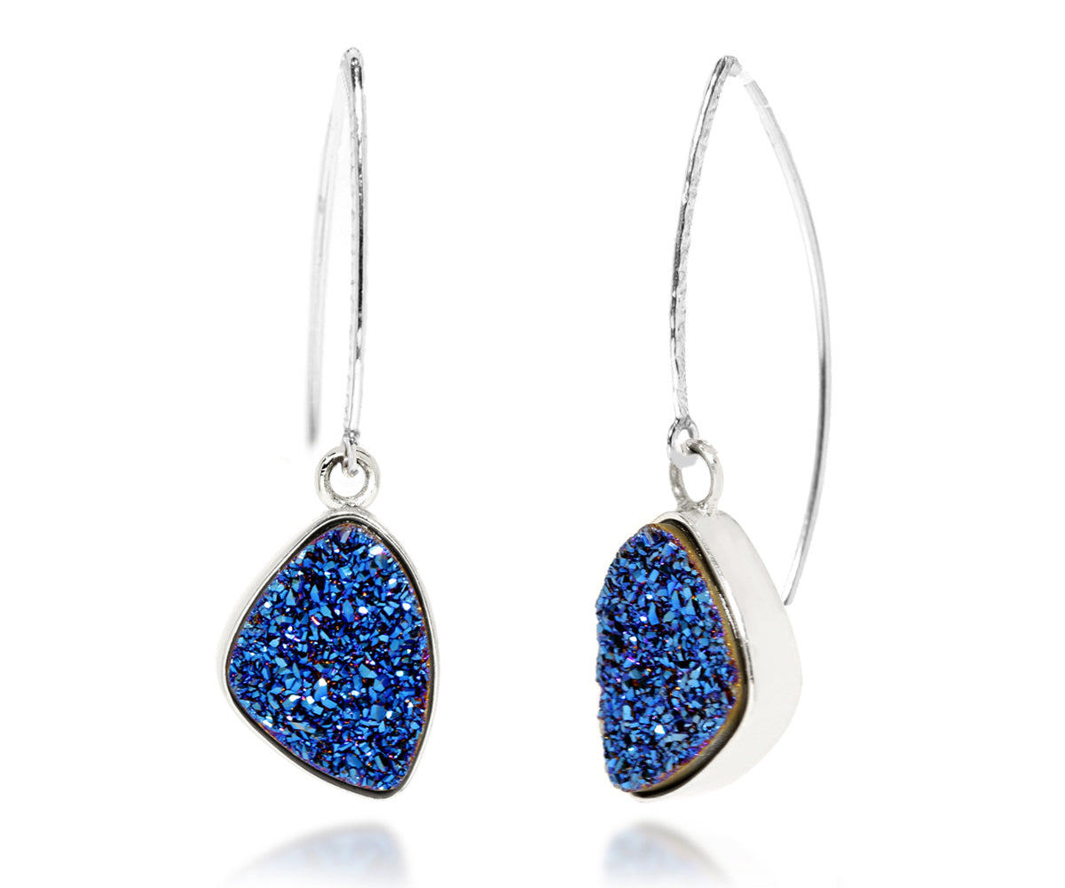 Hammered Trillion Blue Druzy Earrings