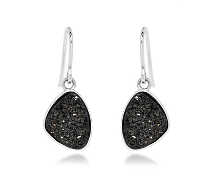 Small Trillion Black Druzy Earrings