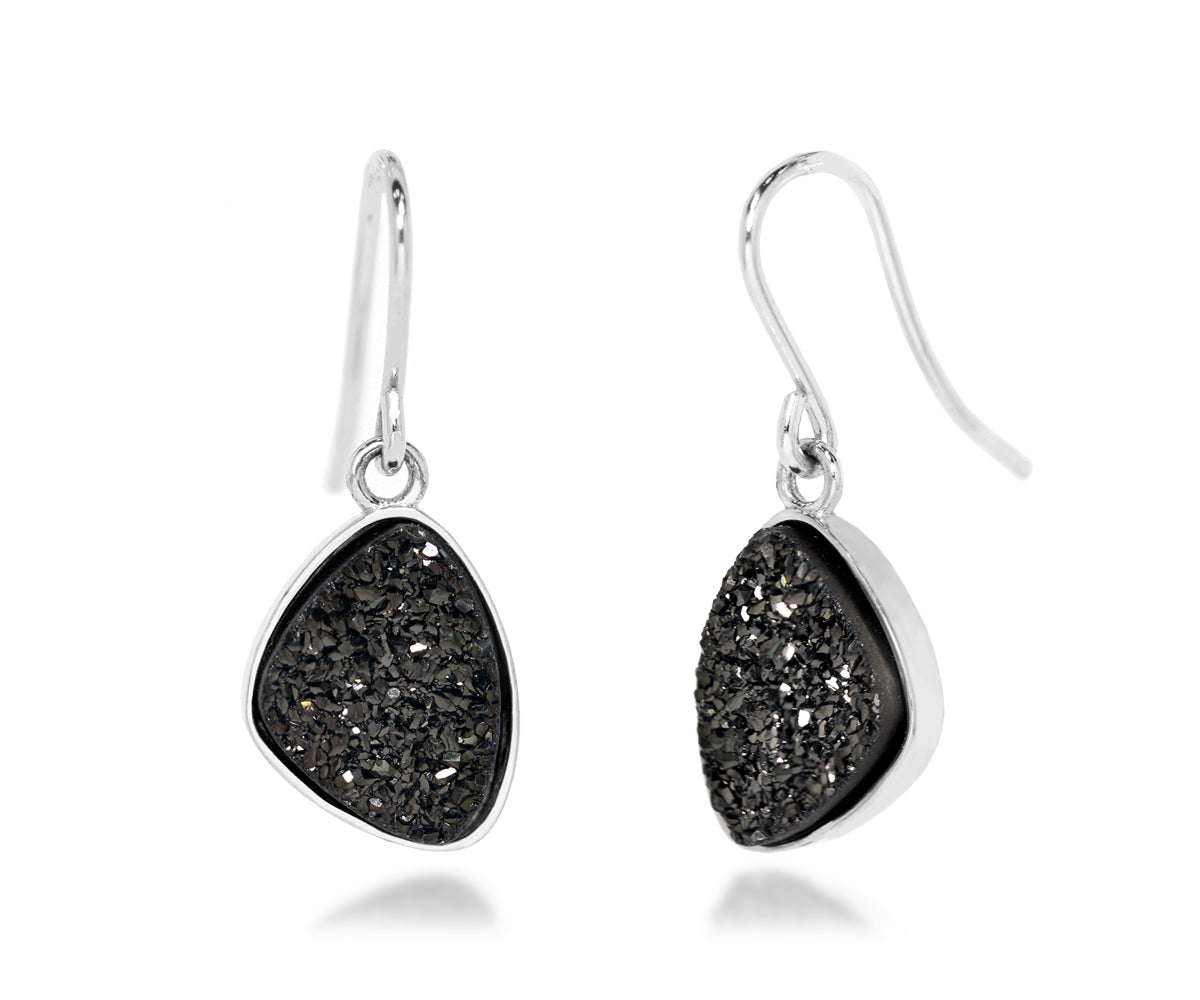 Small Trillion Black Druzy Earrings