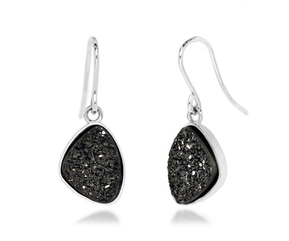 Small Trillion Black Druzy Earrings