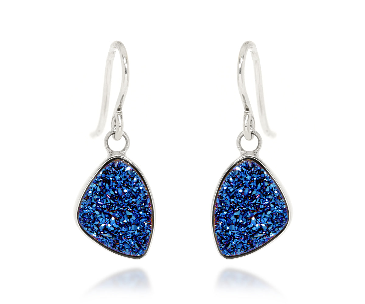 Small Trillion Blue Druzy Earrings