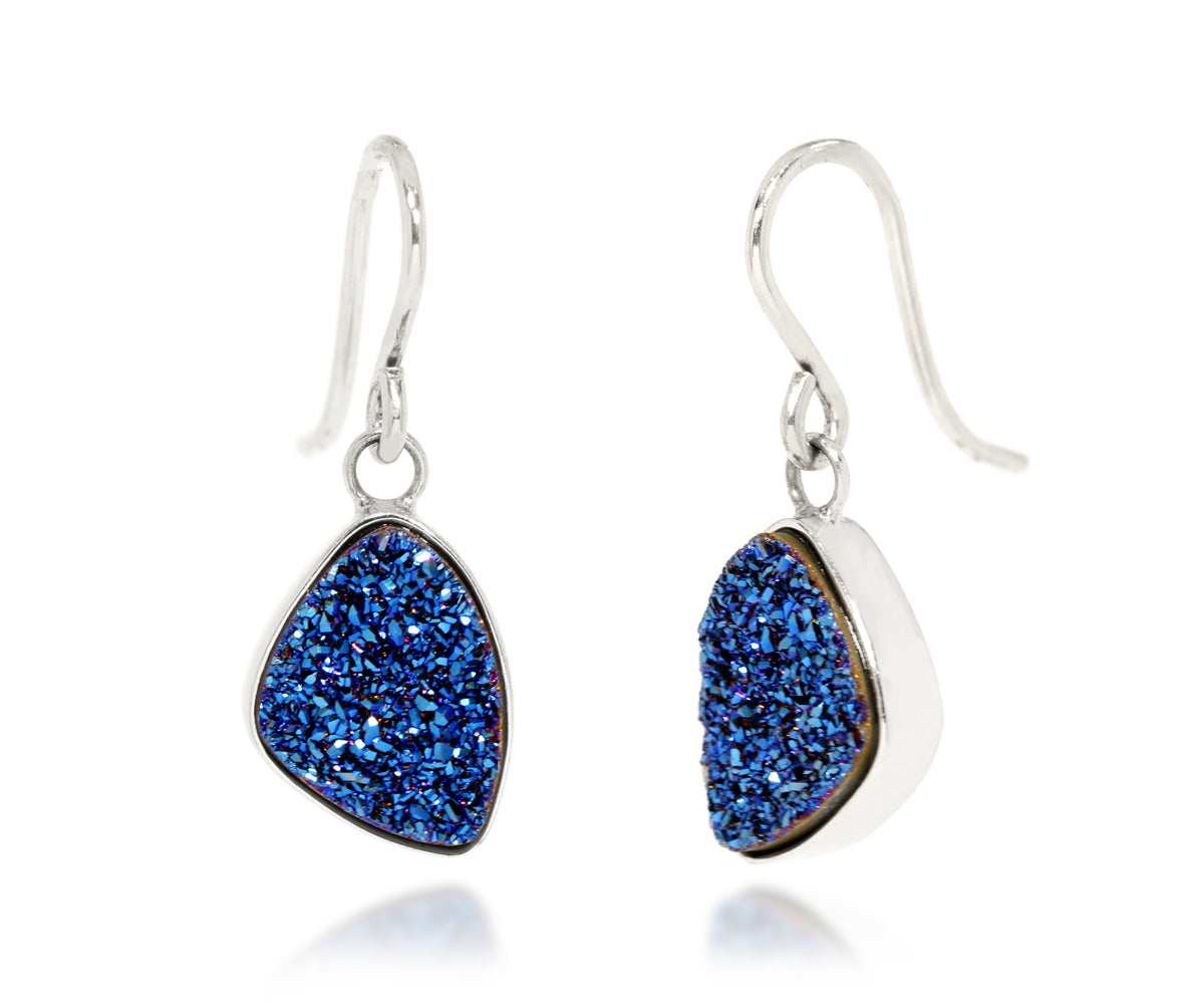 Small Trillion Blue Druzy Earrings