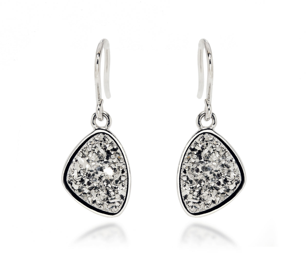 platinum trillion dangle fashion druzy earrings sterling silver