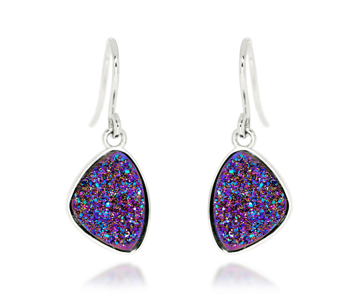 small trillion purple rainbow druzy dangle silver drusy earrings