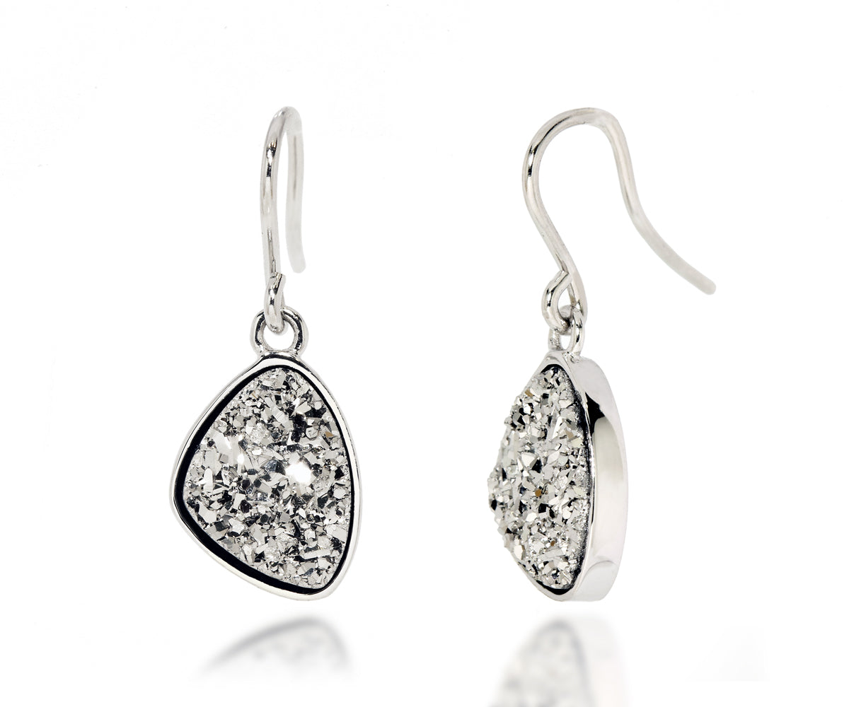 Small Trillion Platinum Druzy Earrings