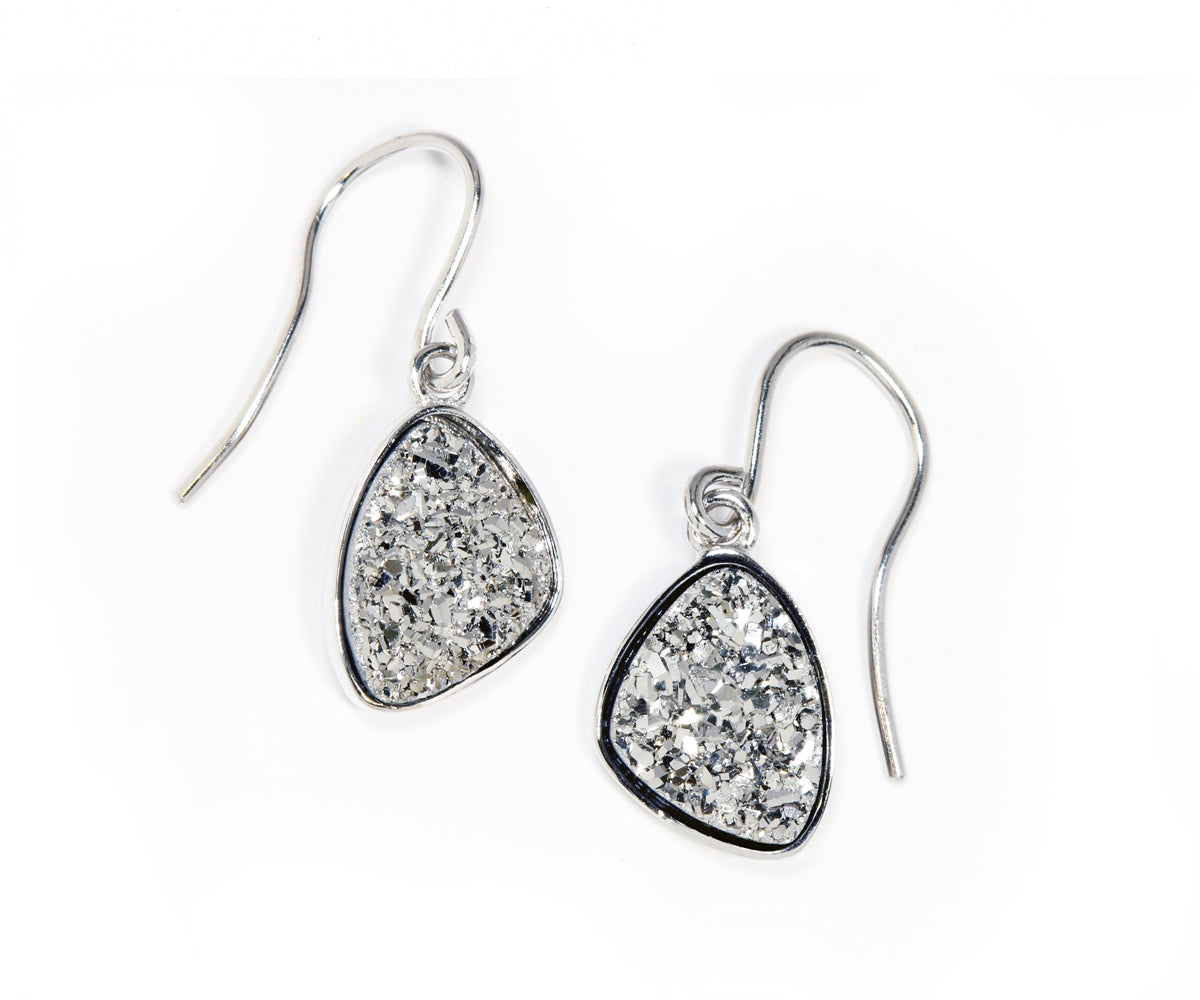 Small Trillion Platinum Druzy Earrings