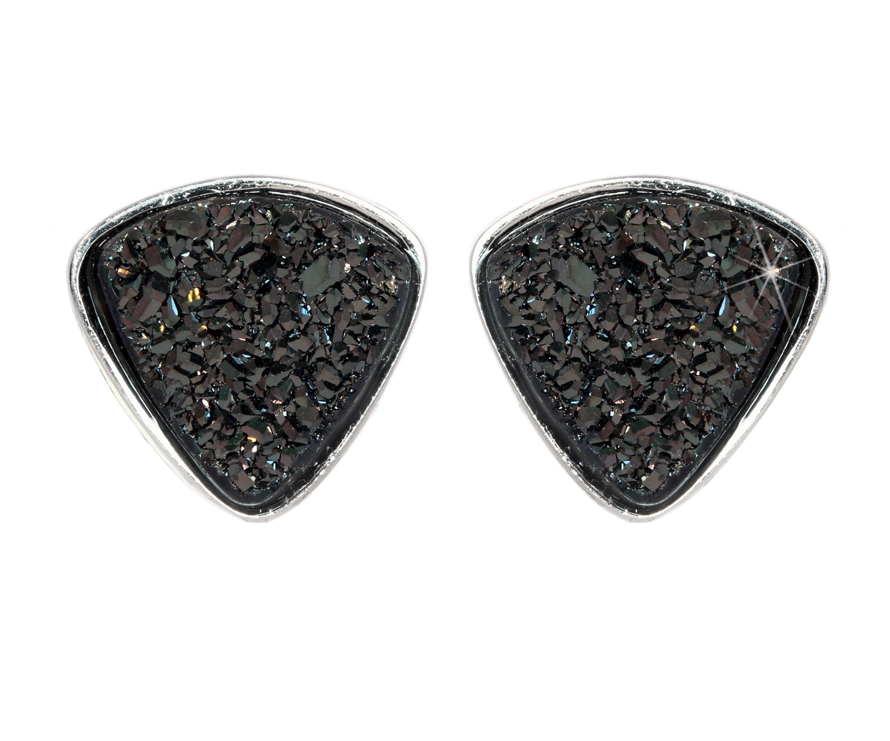 Small Triangle Black Druzy Stud Earrings