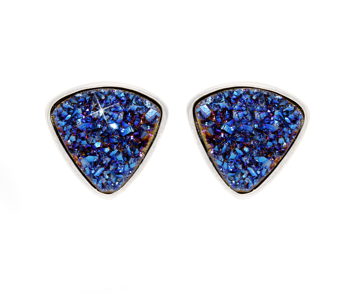 Small Triangle Blue Druzy Stud Earrings