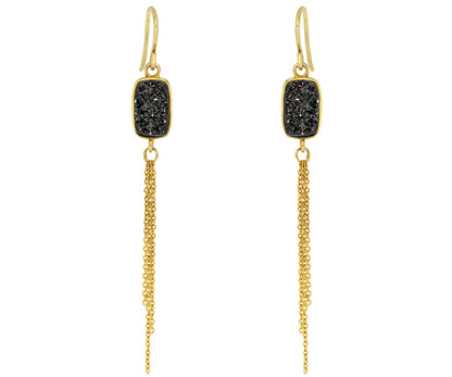 Dangling Chain Black Druzy 14k Vermeil Earrings