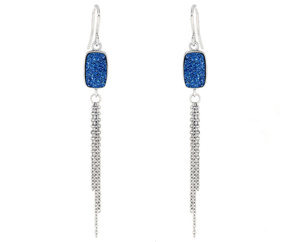small rectangle sapphire blue druzy dangling chain drusy earrings