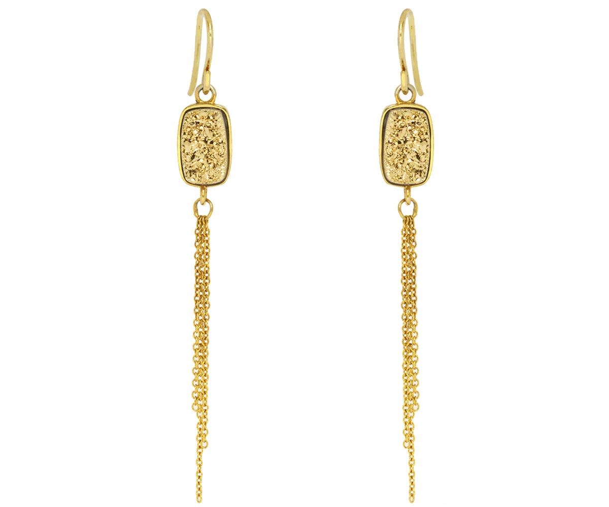 fashion druzy dangling chains gold crystal earrings