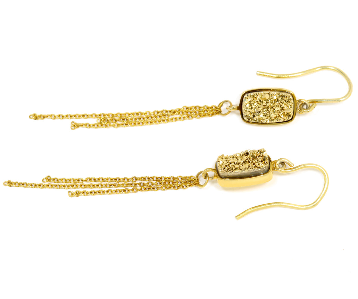 Dangling Chain 18k Gold Druzy Earrings
