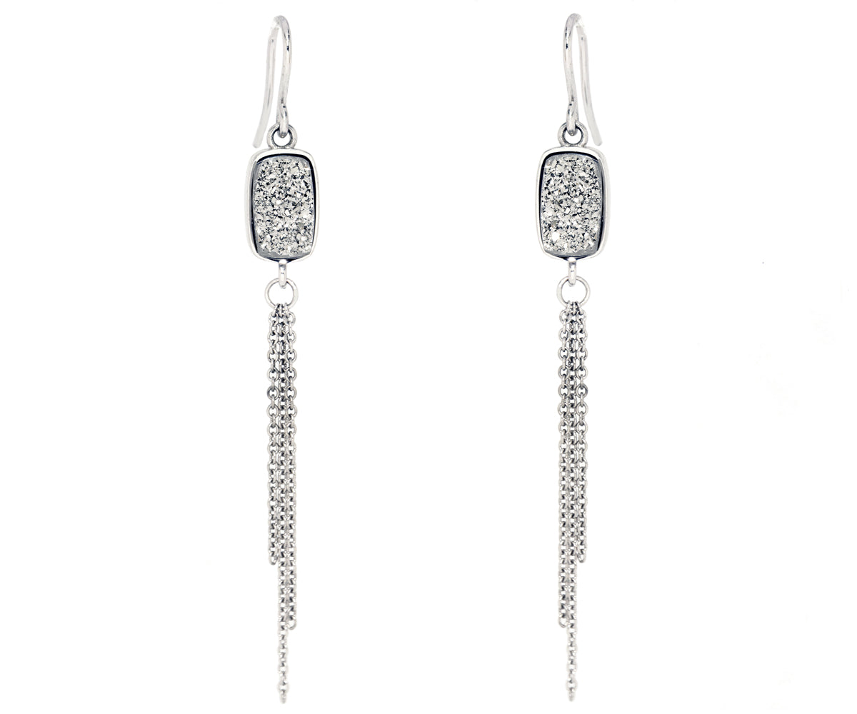dangling chain druzy fashion platinum earrings sterling silver