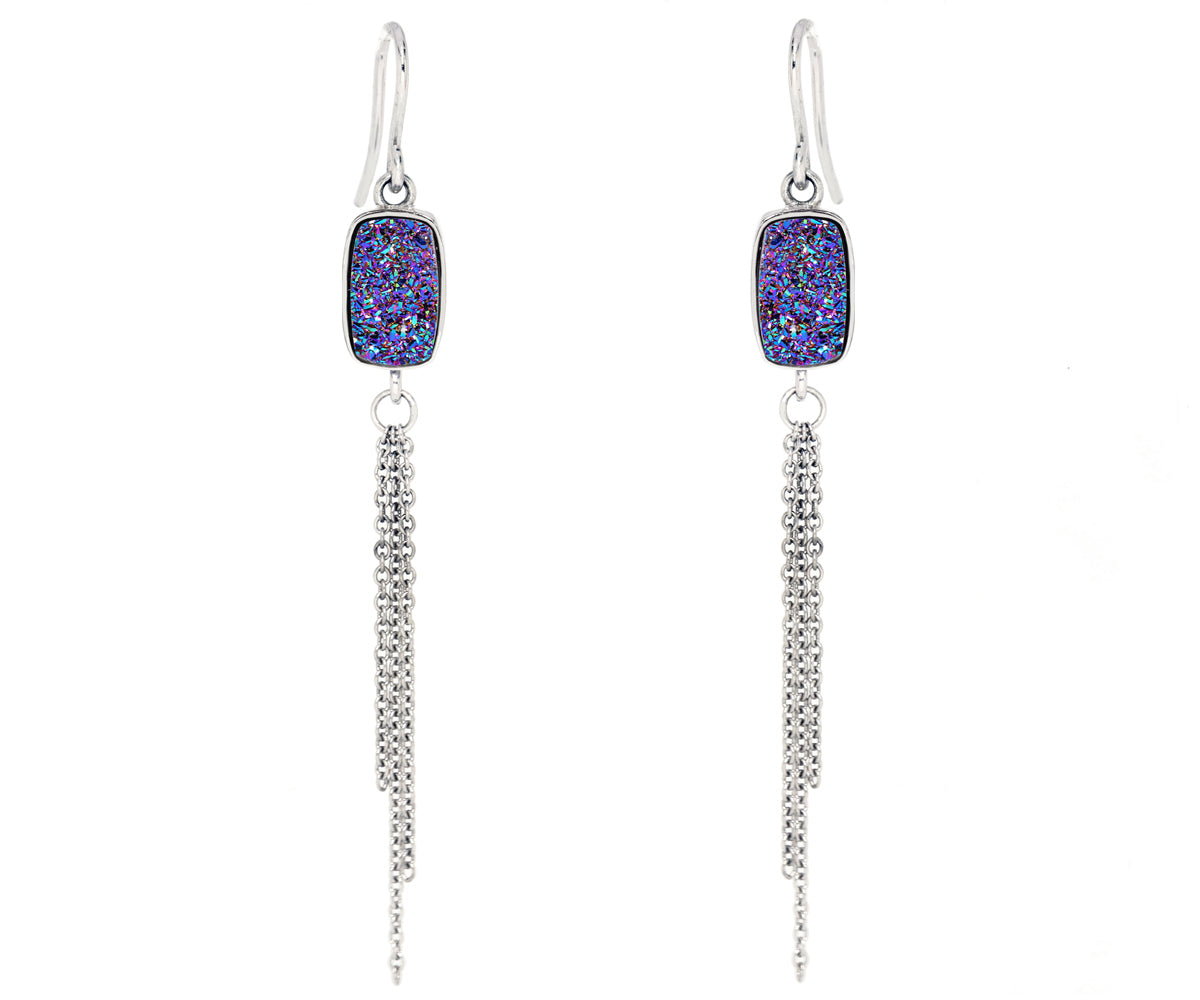 ambrosia womens rectangle dangling chain purple rainbow druzy silver drusy earrings