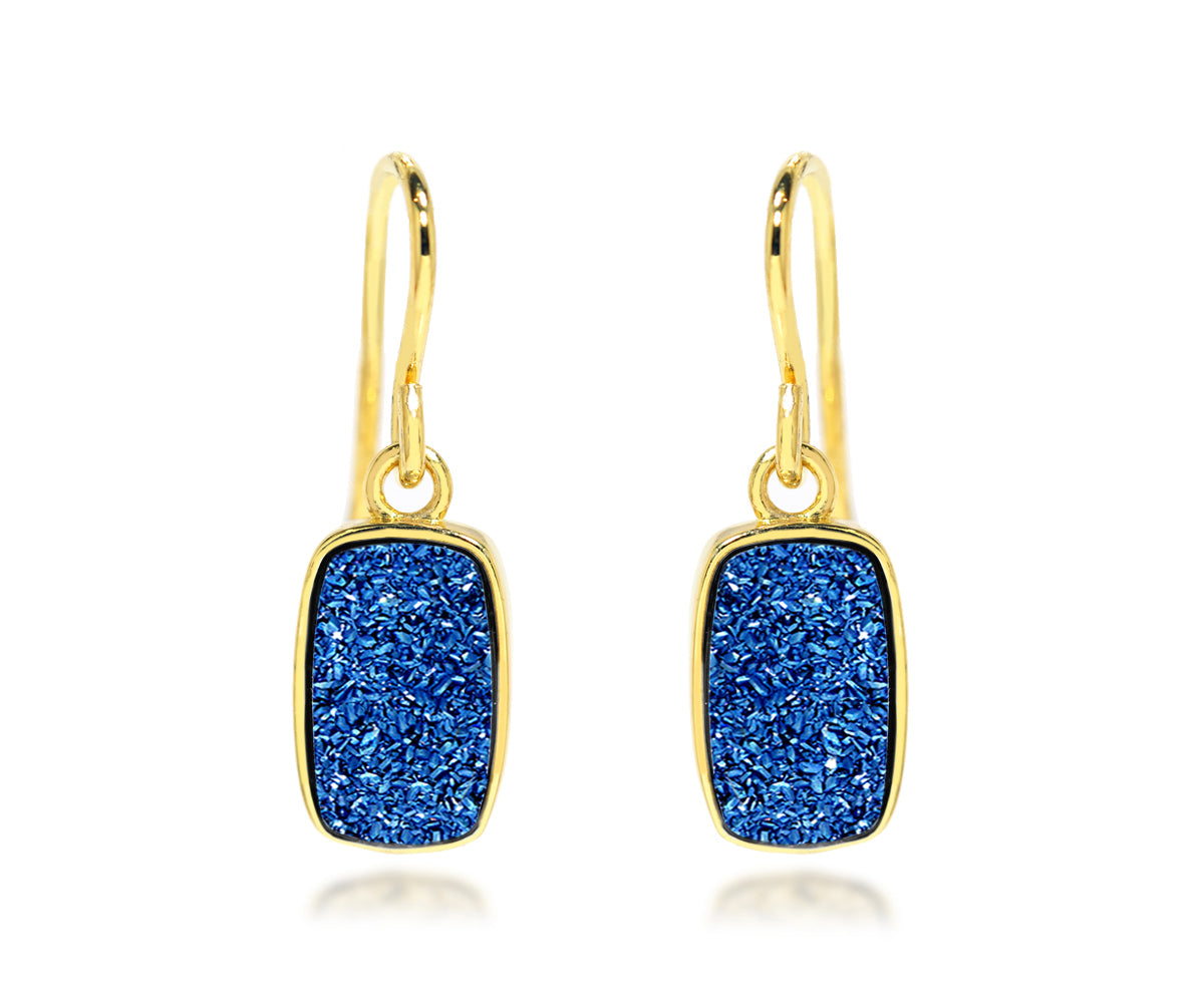 Small Rectangle Blue Druzy 14K Vermeil Earrings