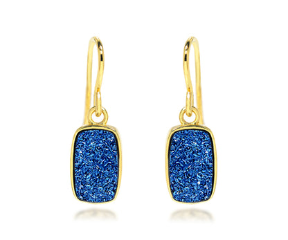 Small Rectangle Blue Druzy 14K Vermeil Earrings