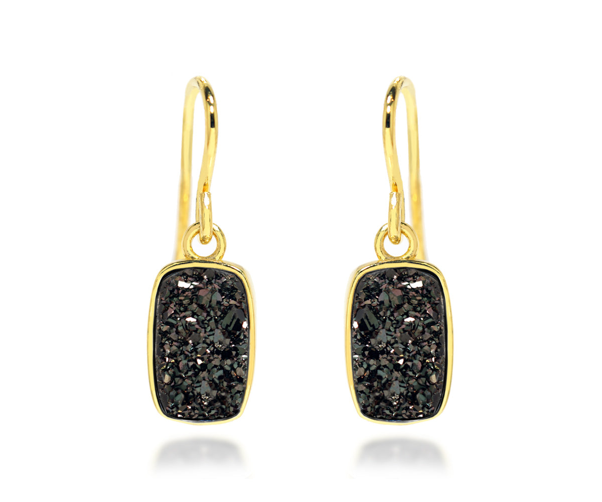 ambrosia womens black druzy small rectangle druzy 14k vermeil drusy earrings