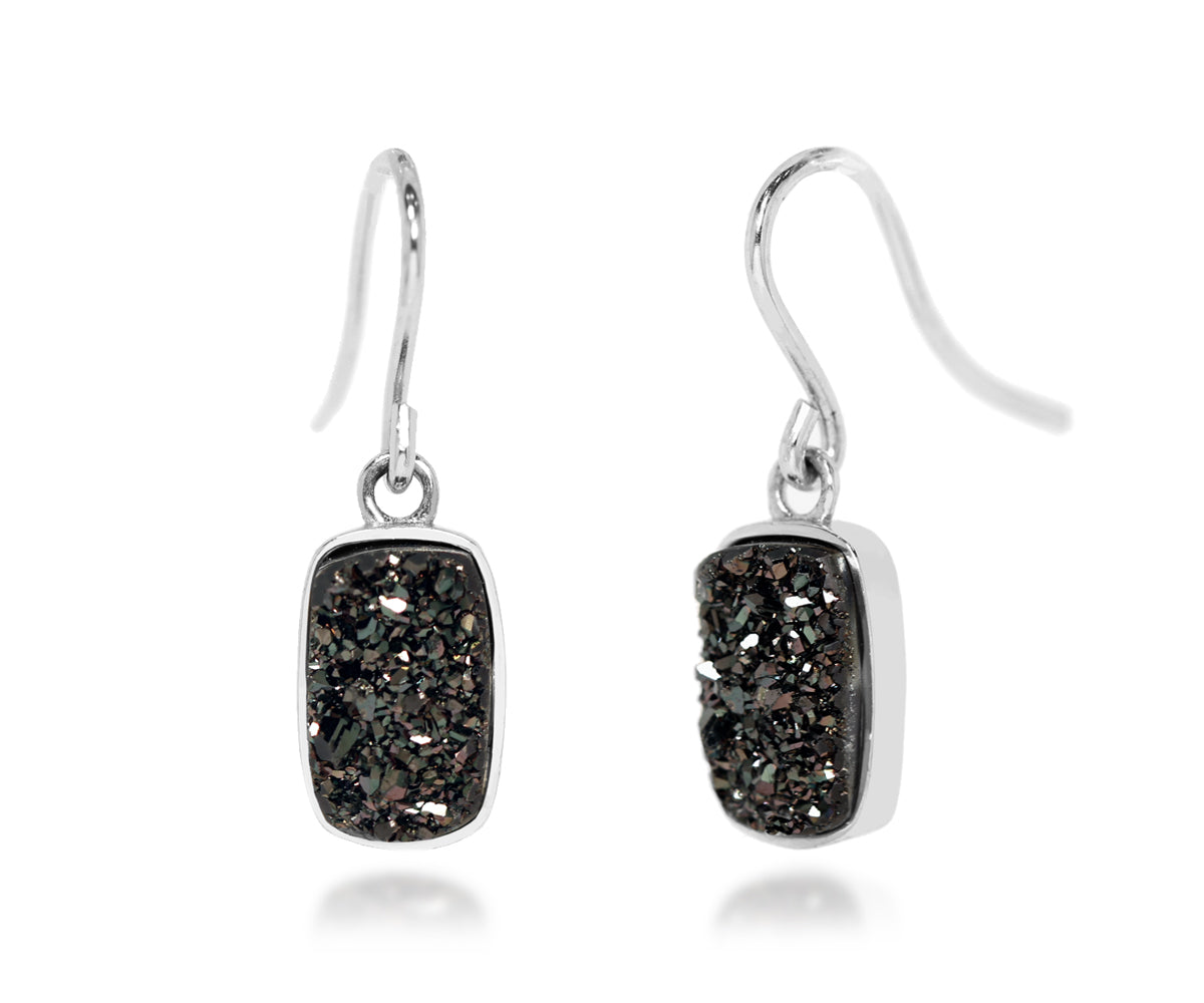 Small Rectangle Black Druzy Earrings