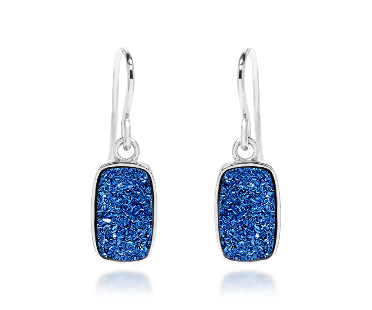 Small Rectangle Blue Druzy Earrings