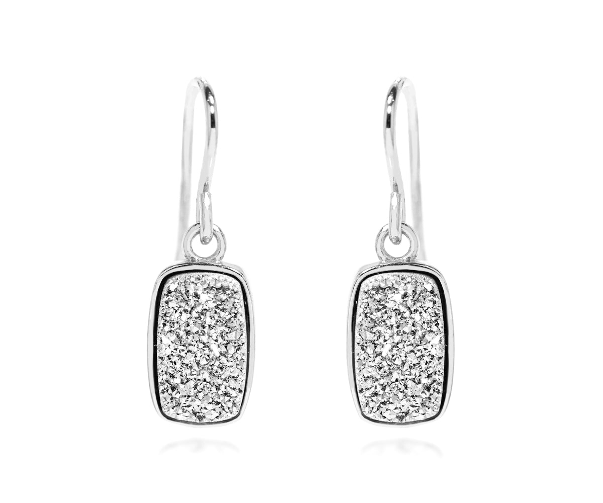 Small Rectangle Platinum Druzy Earrings