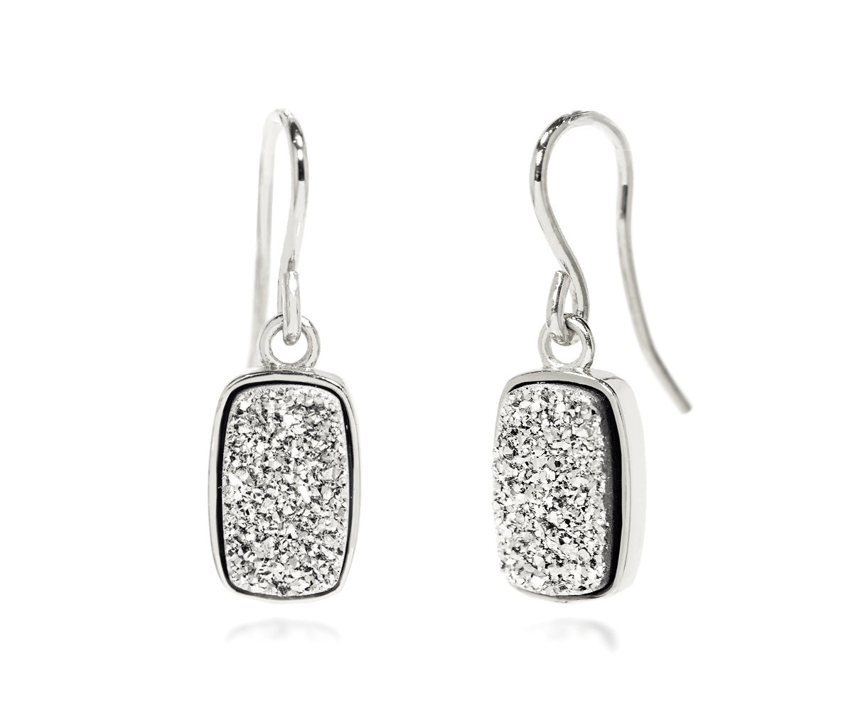 Small Rectangle Platinum Druzy Earrings