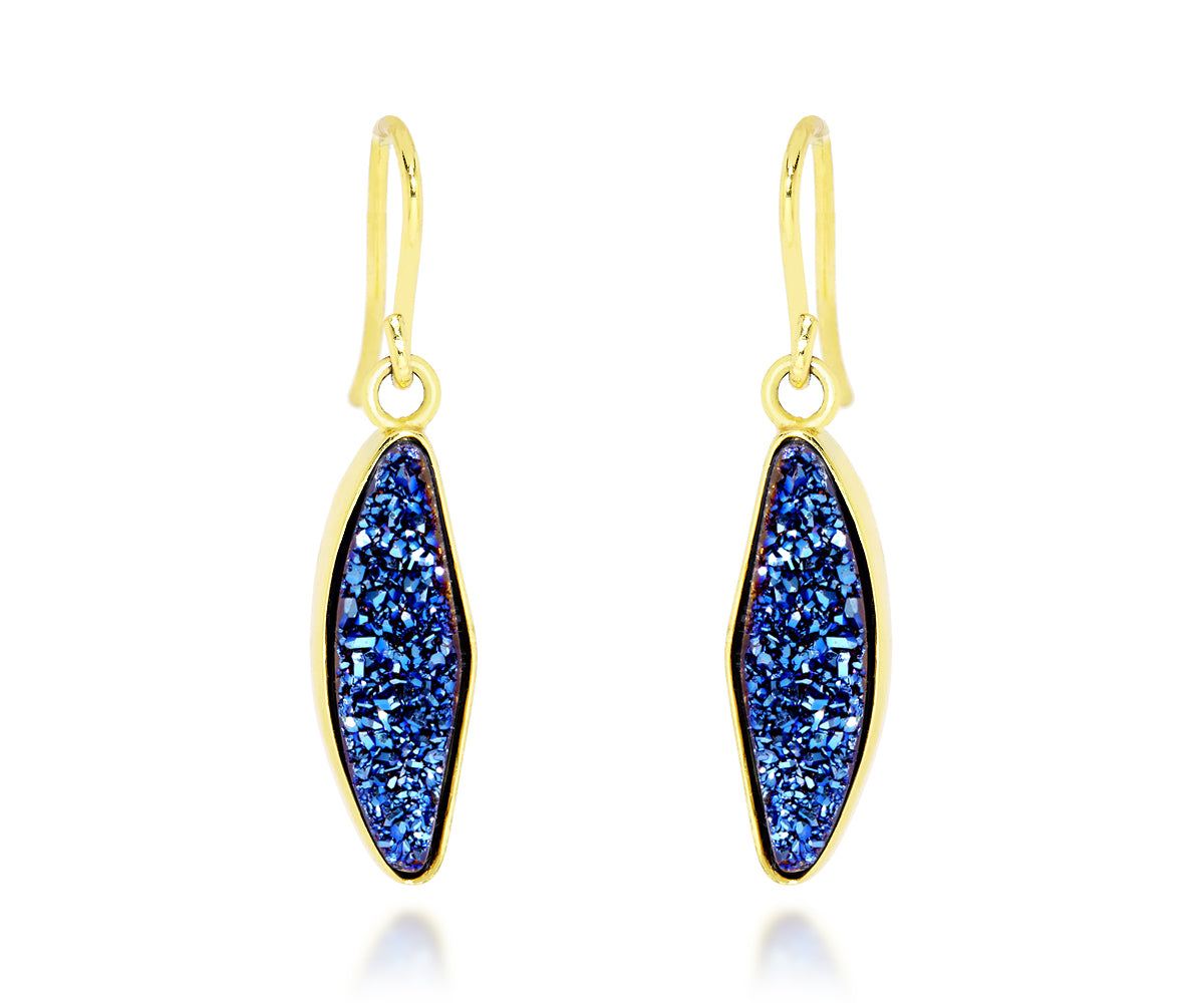 Ambrosia teardrop sapphire blue druzy dangle drusy 14k gold earrings