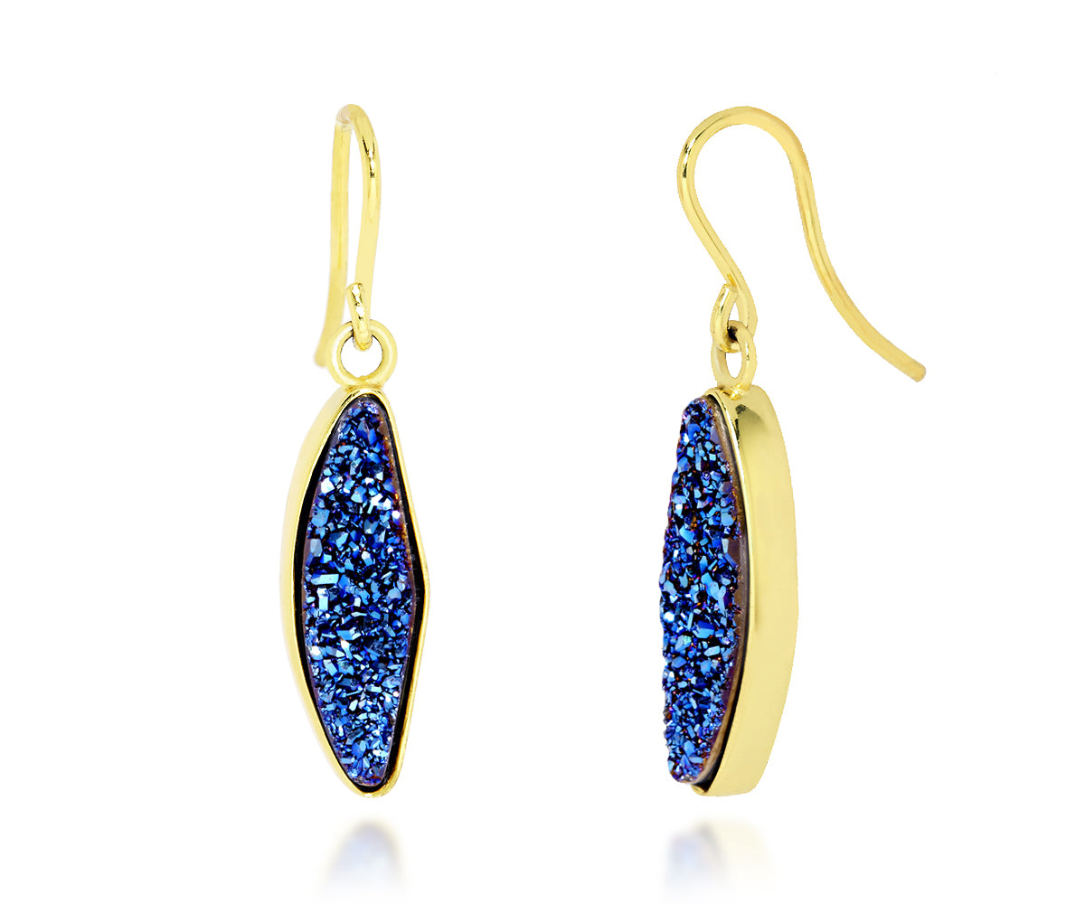 Small Marquise Blue Druzy 14k Vermeil Earrings