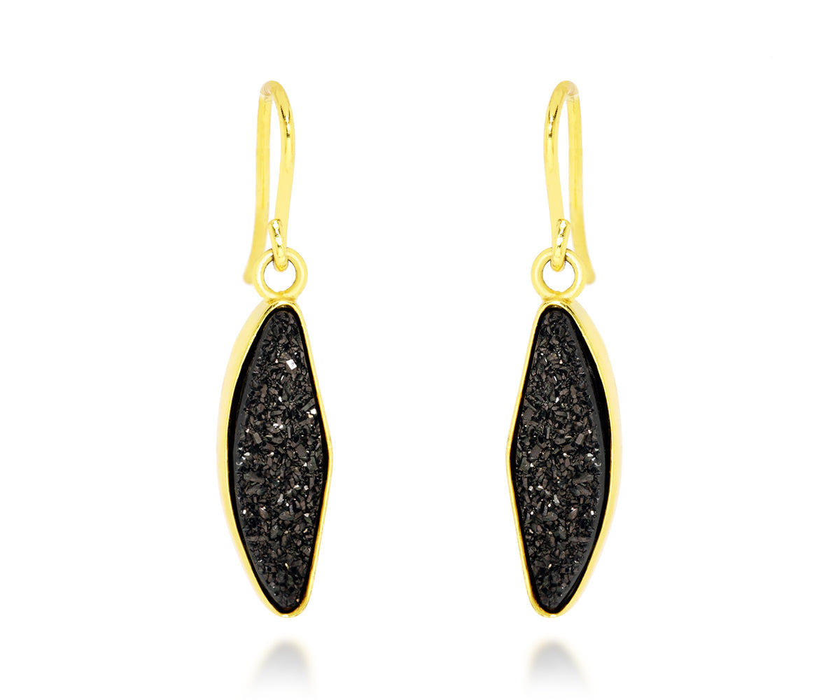 ambrosia small marquise black druzy dangle sparkly drusy 14k yellow gold earrings
