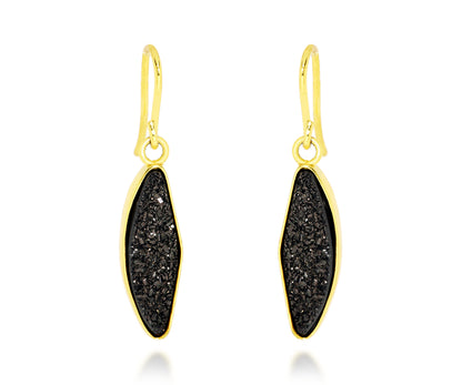 ambrosia small marquise black druzy dangle sparkly drusy 14k yellow gold earrings
