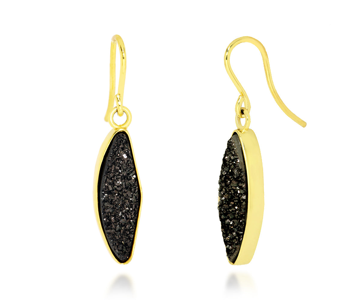 Small Marquise Black Druzy 14k Vermeil Earrings