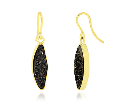 Small Marquise Black Druzy 14k Vermeil Earrings