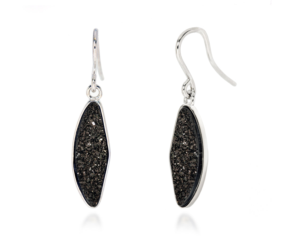 Small Marquise Black Druzy Earrings