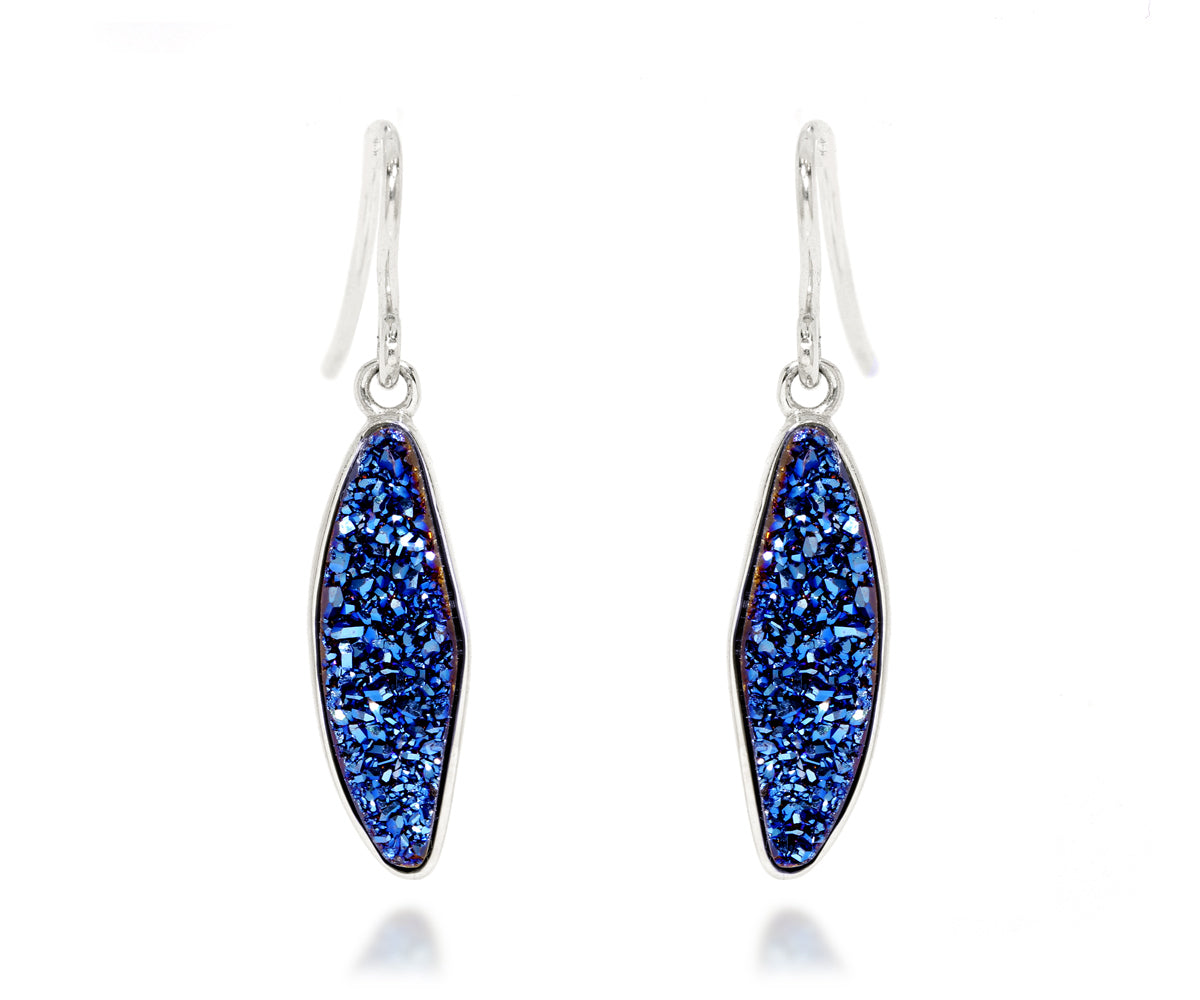 Ambrosia teardrop sapphire blue druzy dangle drusy silver earrings