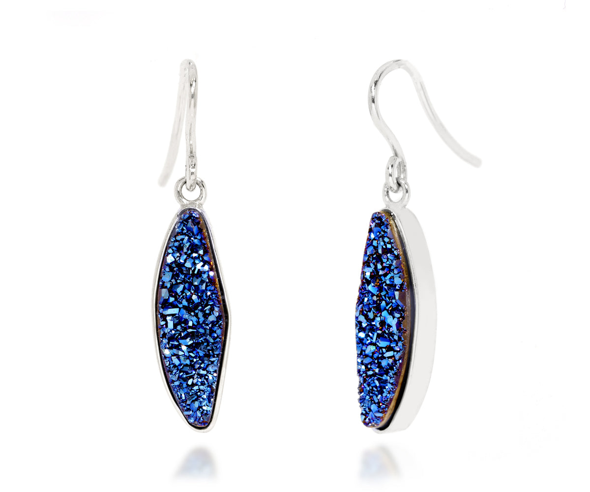 Small Marquise Blue Druzy Earrings