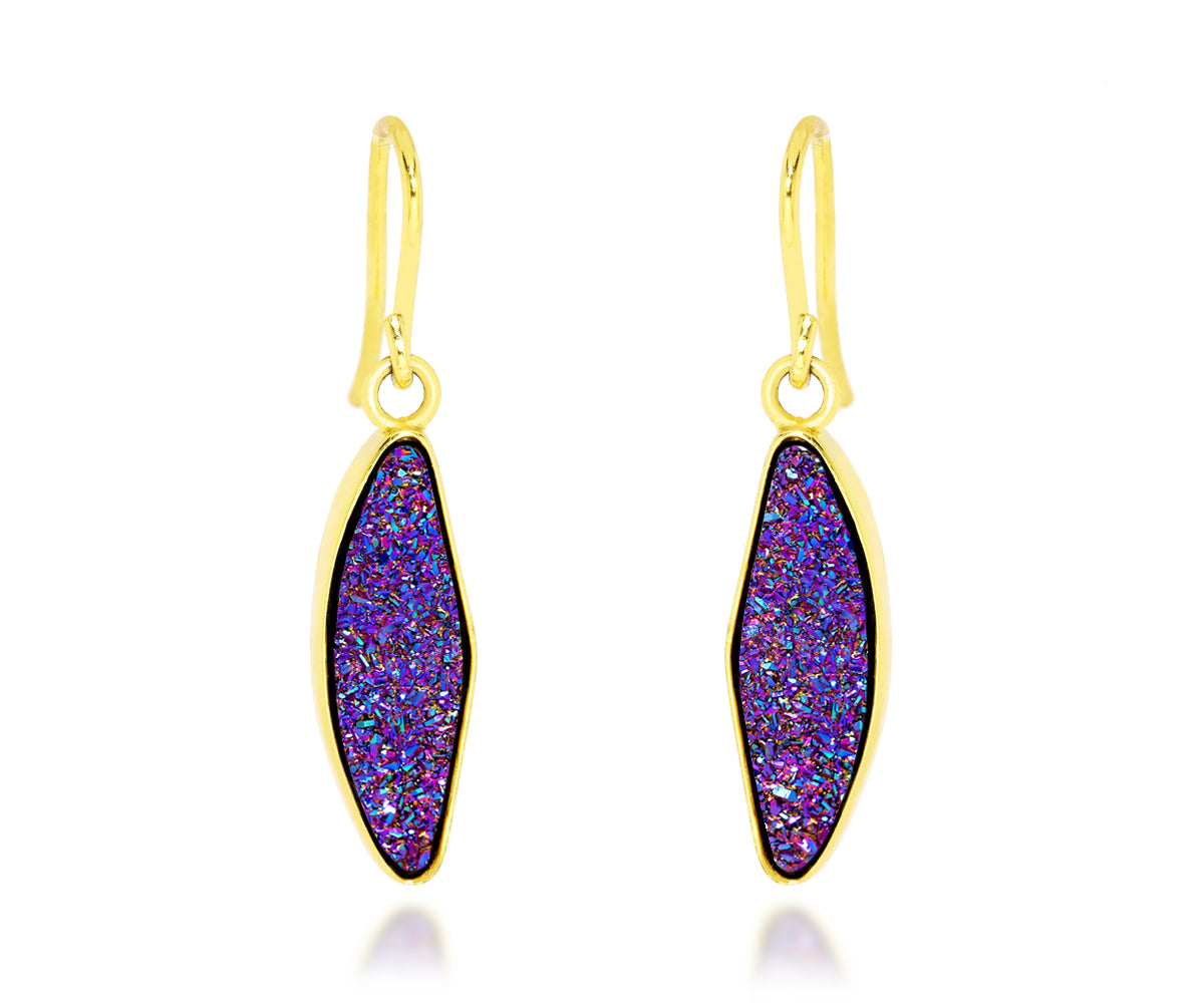 Small Marquise Purple Rainbow Druzy 14k Vermeil Earrings