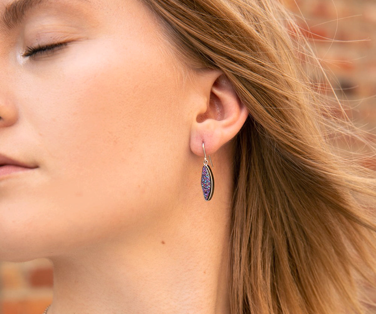 Small Marquise Purple Rainbow Druzy Earrings