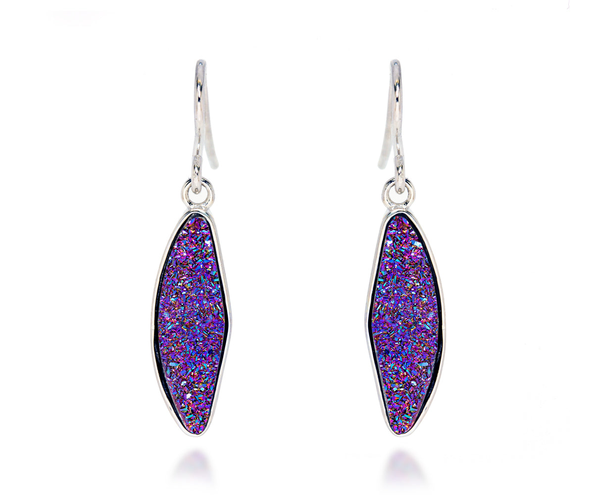 Small Marquise Purple Rainbow Druzy Earrings