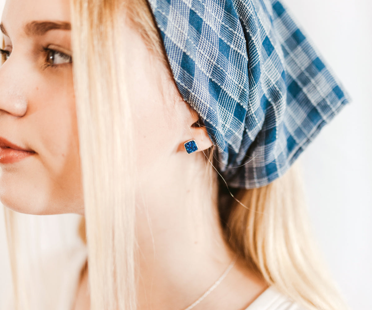 Small Square Purple Rainbow Druzy Stud Earrings
