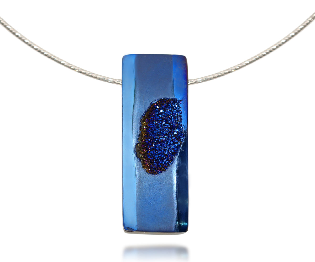 Modern Sapphire Blue Druzy Necklace