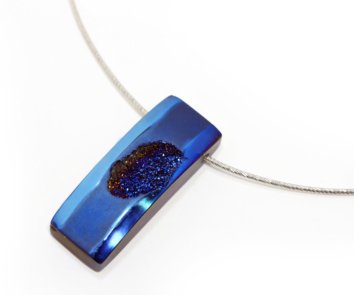 Modern Sapphire Blue Druzy Necklace