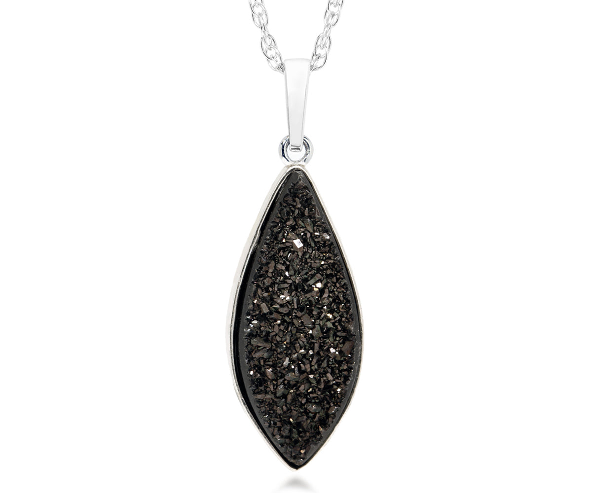 ambrosia large marquise black druzy quartz sterling silver necklace fashion drusy jewelry