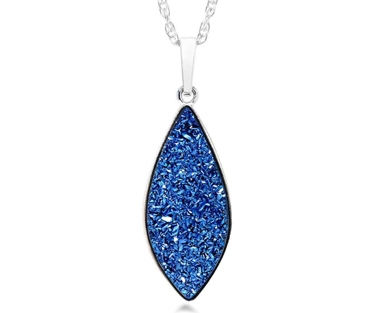ambrosia large marquise sapphire blue druzy quartz sterling silver necklace fashion drusy jewelry