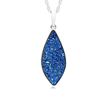 ambrosia large marquise sapphire blue druzy quartz sterling silver necklace fashion drusy jewelry