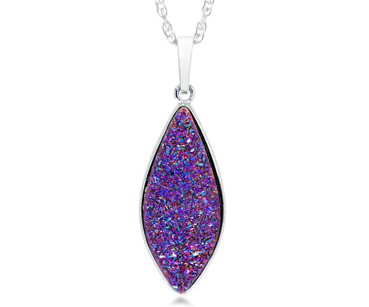 ambrosia large marquise purple rainbow druzy quartz sterling silver necklace fashion drusy jewelry