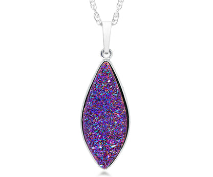 ambrosia large marquise purple rainbow druzy quartz sterling silver necklace fashion drusy jewelry