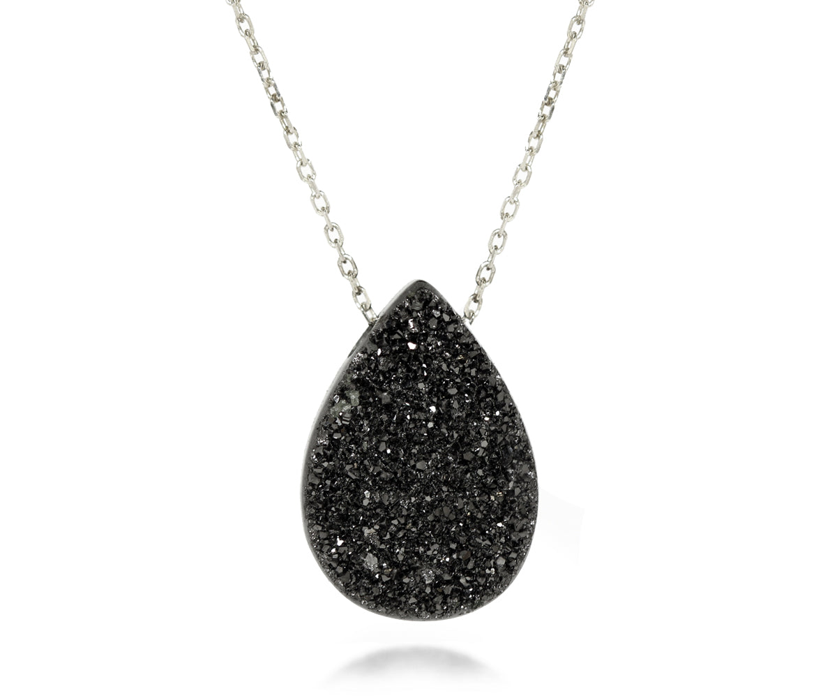 Ambrosia medium teardrop black druzy quartz fashion silver drusy necklace