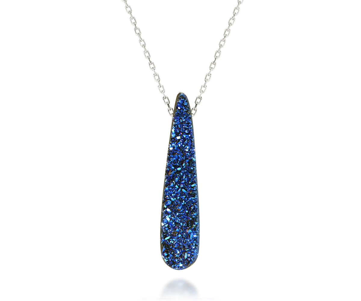 ambrosia womens elongated teardrop sapphire blue druzy silver drusy necklace