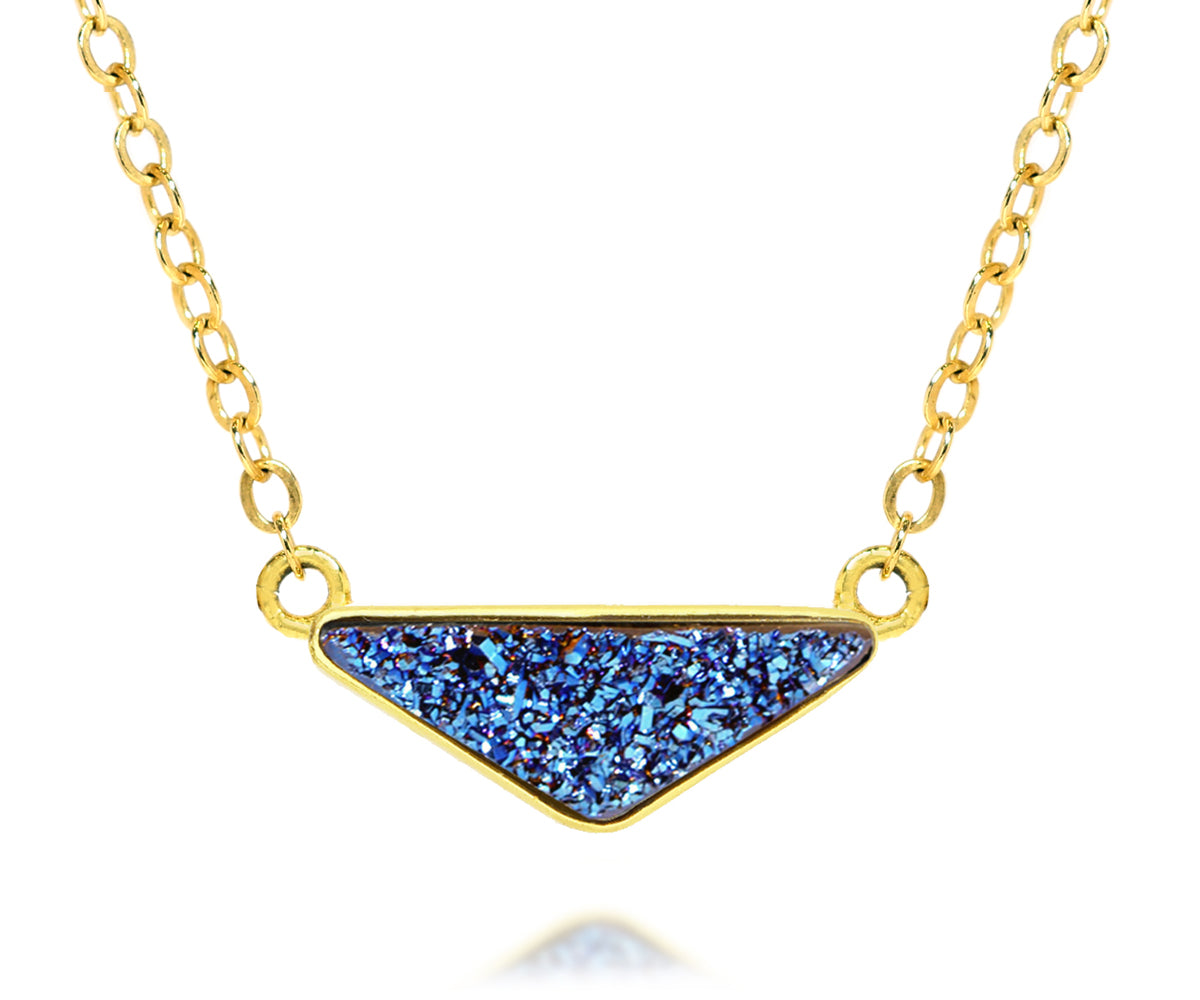 womens triangle sapphire blue druzy 14k vermeil drusy necklace